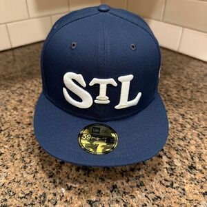 St. Louis STL New Era 59FIFTY Fitted Baseball Cap Hat 7 Navy Blue White